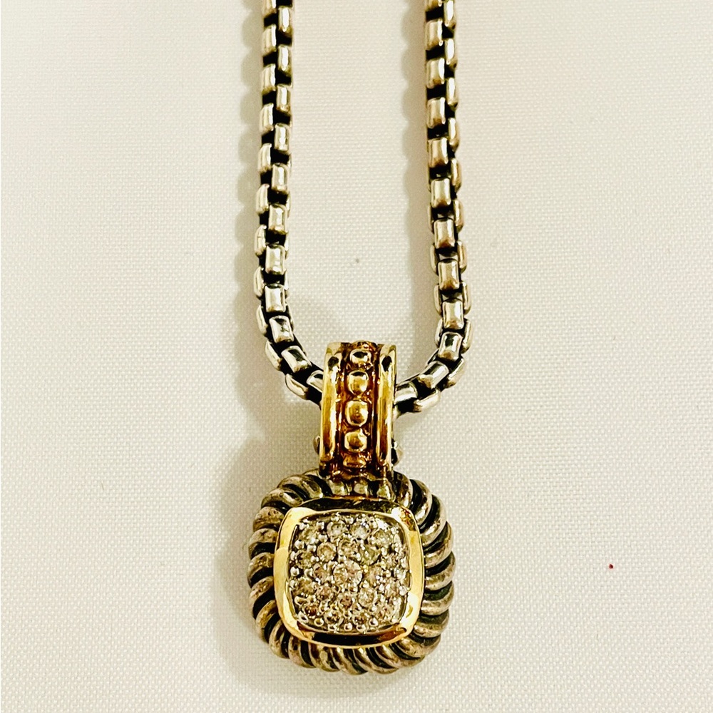 David Yurman Sterling & 14k Gold Diamond Albion Dome 18’’Necklace Pendant - Picture 1 of 6